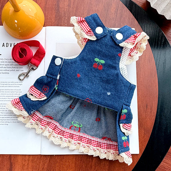 Cherry Denim Pet Dress