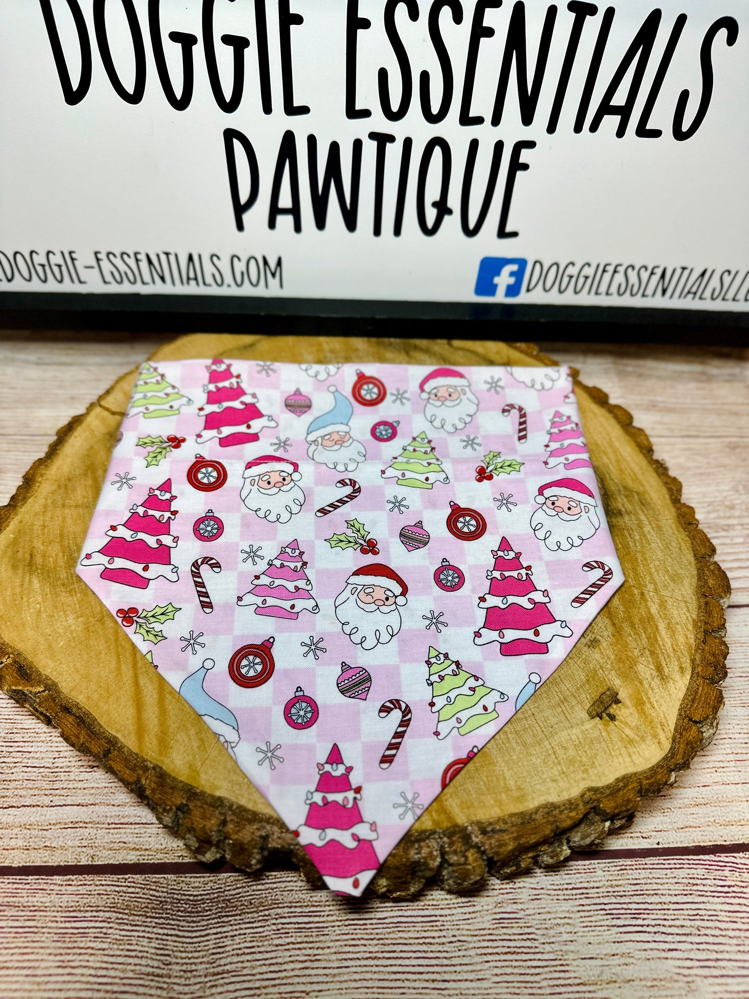 Pink Christmas Over the Collar Bandana