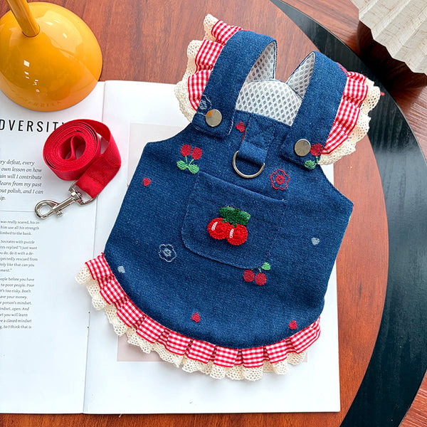 Cherry Denim Pet Dress